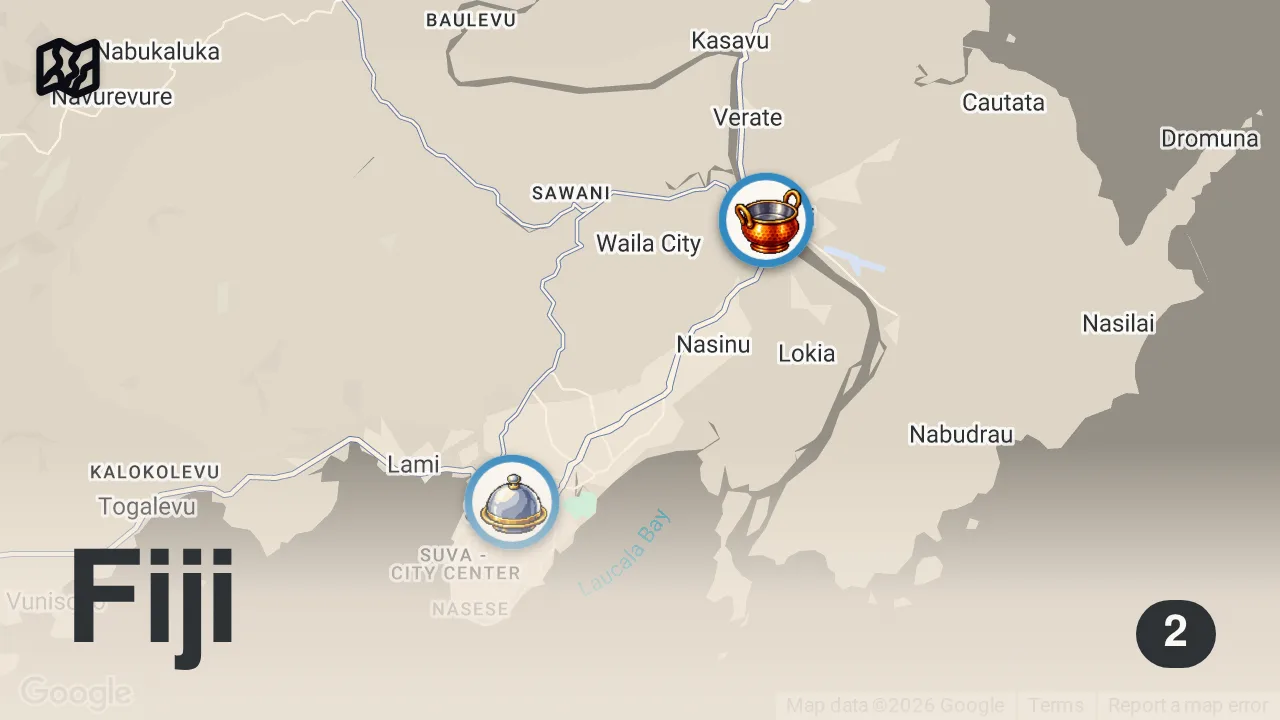 Map of 2 spots from Indian Food in Fiji!! Unseen INDIAN FIJIAN FOOD in the Pacific Islands! 🇫🇯