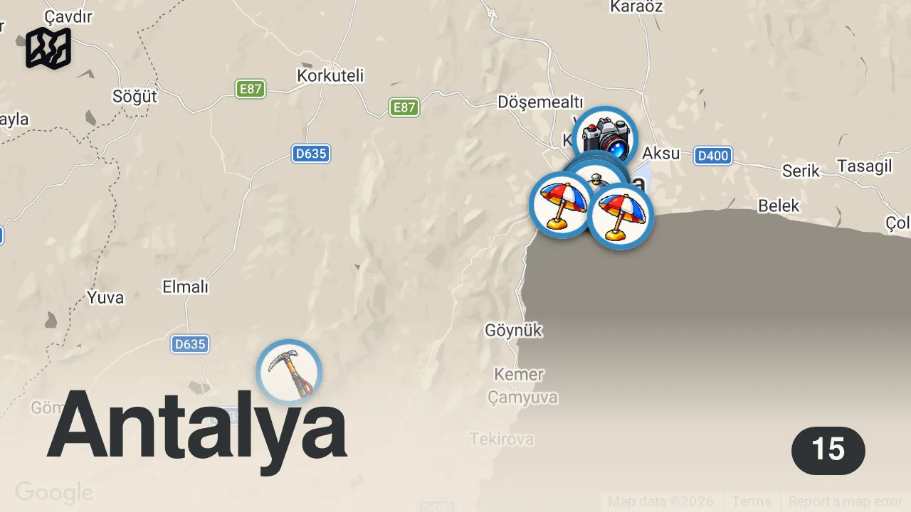 Map of 15 spots from ANTALYA, TURKEY | 15 INCREDIBLE Things to See & Eat in Antalya!