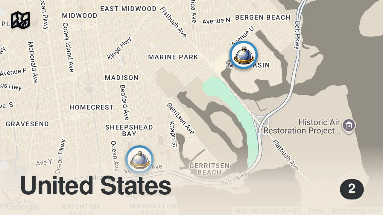 Map of 2 spots from Action Bronson Eats with NYC Mayor Zohran Mamdani: FTD