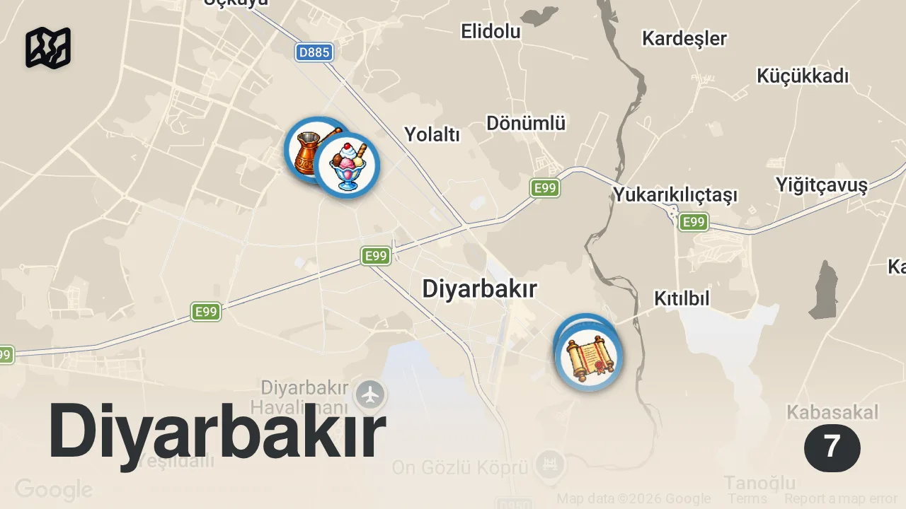 Map of 7 spots from DİYARBAKIR LEZZETLERİ
