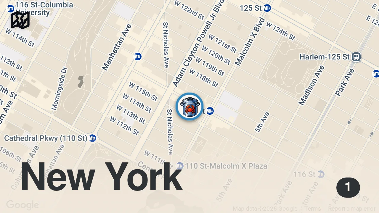 Map of 1 spot from Best Fish Fry in NYC? "MAKE MY FISH" in Harlem, NYC