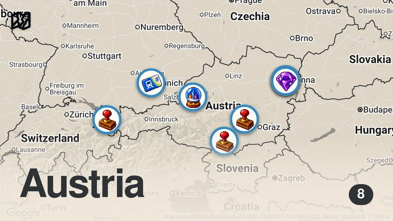 Map of 8 spots from AUSTRIA TRAVEL TIPS FOR FIRST TIMERS | 30 Must-Knows Before Visiting Austria + What NOT to Do!