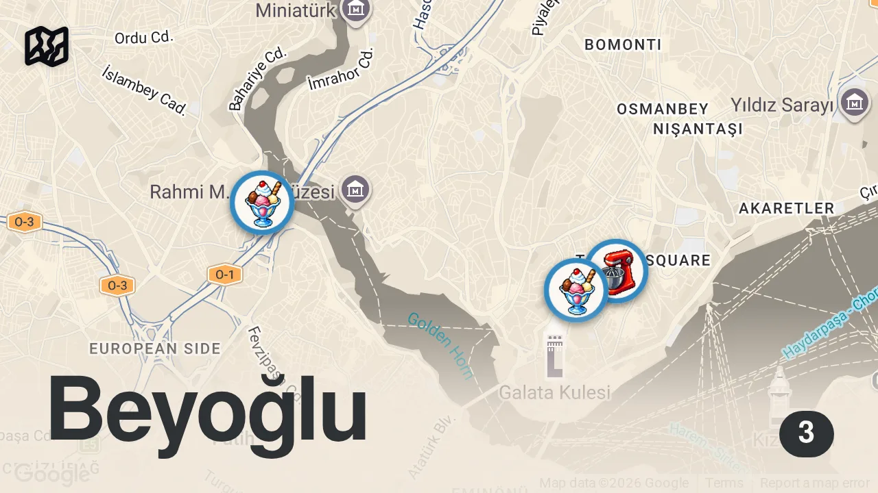 Map of 3 spots from İstanbul'da Bu Tatlıları Mutlaka Deneyin! #reklam