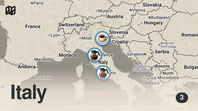 Map of Top cafes and bars in Italy