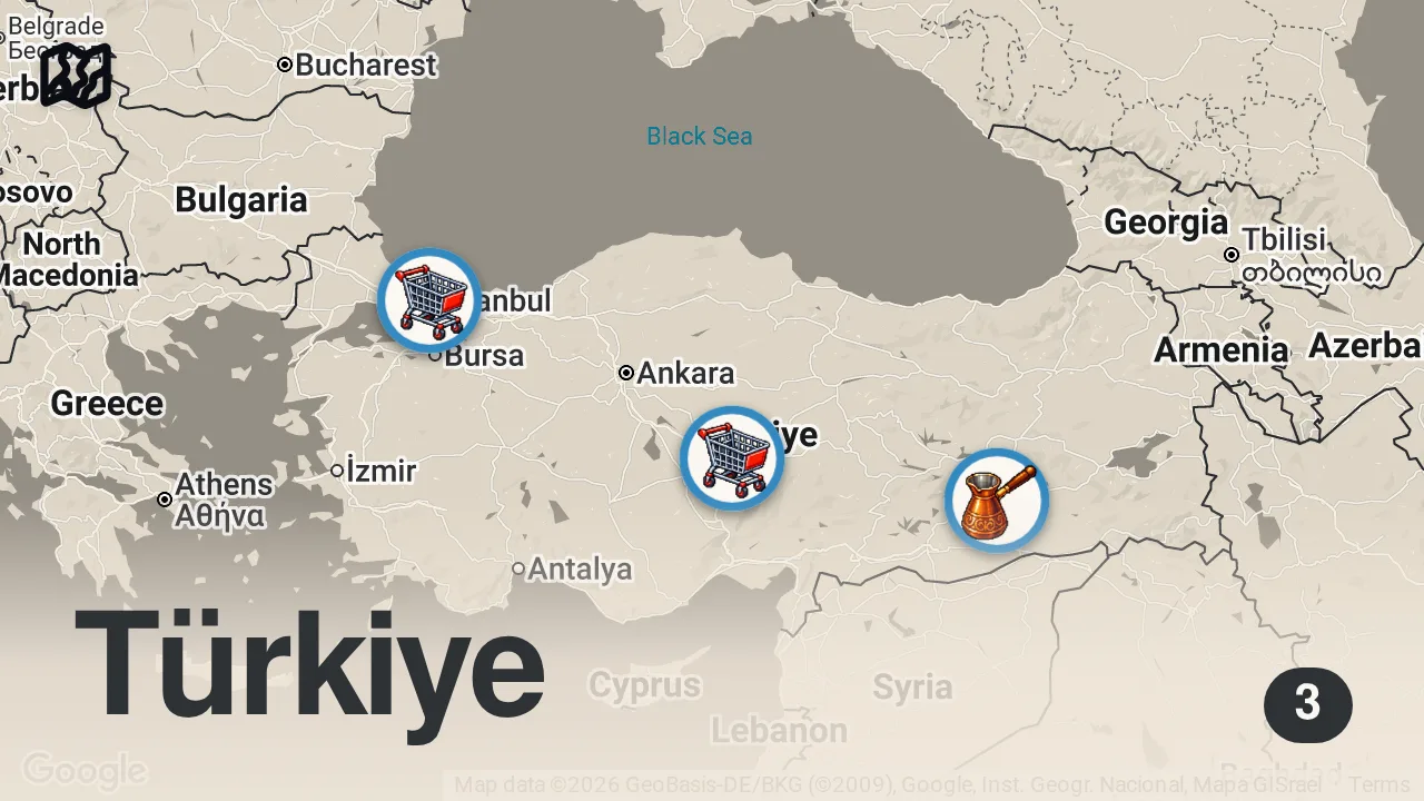Map of 3 spots from HER ŞEY HAZIRSA BAŞLAYALIM SERİSİ