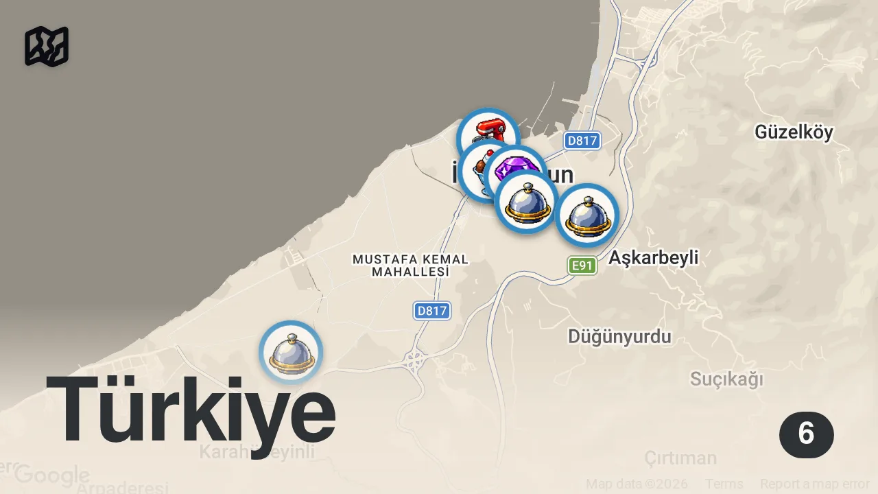 Map of 6 spots from HATAY SOKAK LEZZETLERİ @kartalgokberk