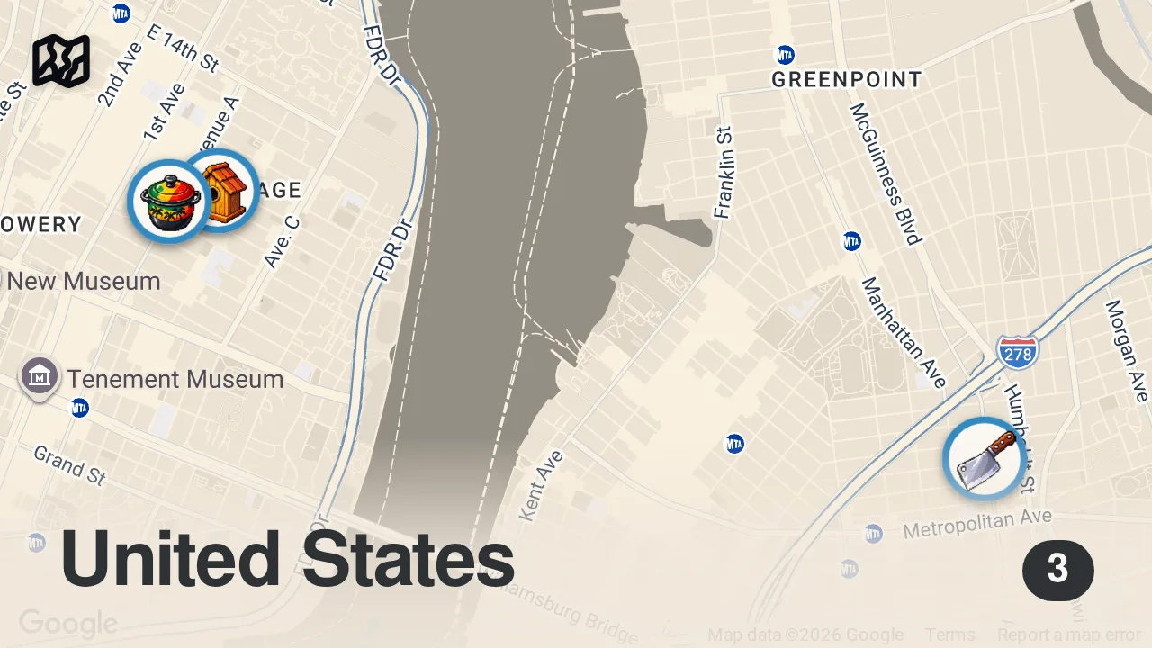 Map of 3 spots from How Miss Lily's World-Famous Jerk Chicken Became an NYC Staple — Brent Meats World
