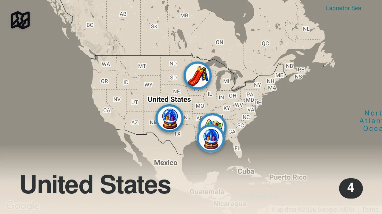 Map of 4 spots from Examining a New Breed of Storms (Full Episode) | Storm Rising | National Geographic