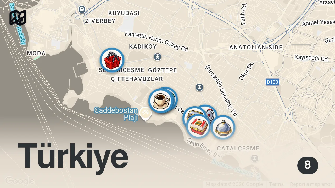 Map of 8 spots from Bağdat Caddesi'nde asla "HAYIR" diyemeyeceğiniz lezzetler!