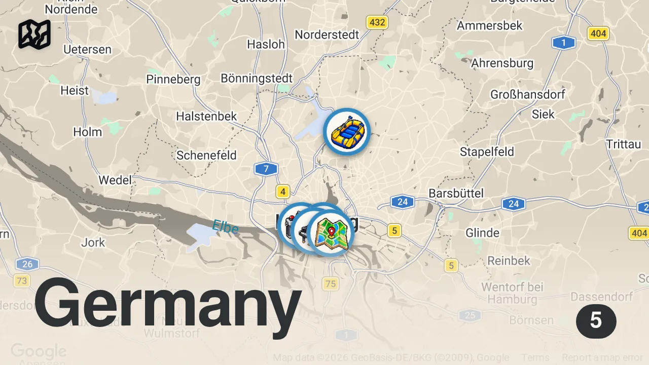 Map of 5 spots from Amburgo cosa vedere : dai Landungsbrücken all'Elbphilharmonie | 4K !