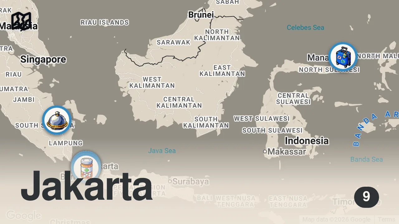 Map of 9 spots from I Went to Jakarta Indonesia for Food! 🇮🇩 