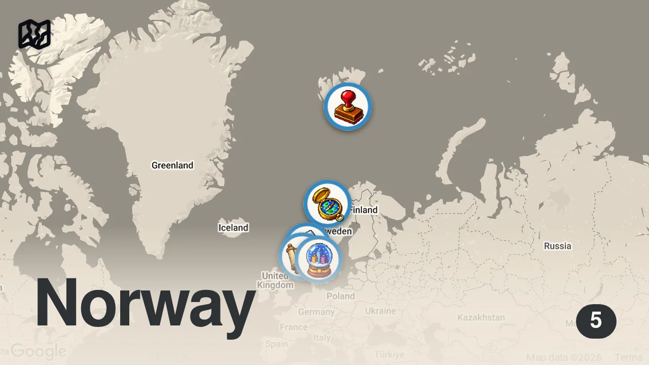 Map of 5 spots from De Beste Stedene å Besøke i Norge i 2024 | Oppdag Norges Skjulte Perler