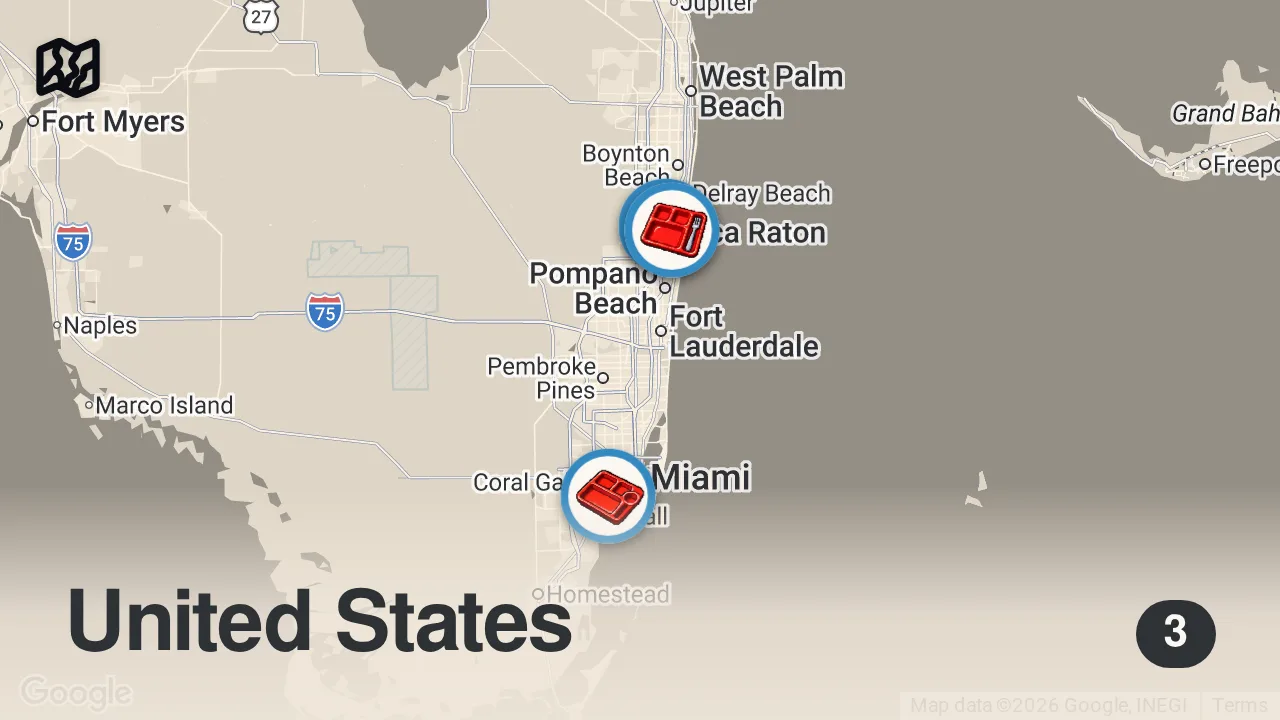 Map of 3 spots from Eating At College Campuses For 24 Hours...(WE SNUCK IN)