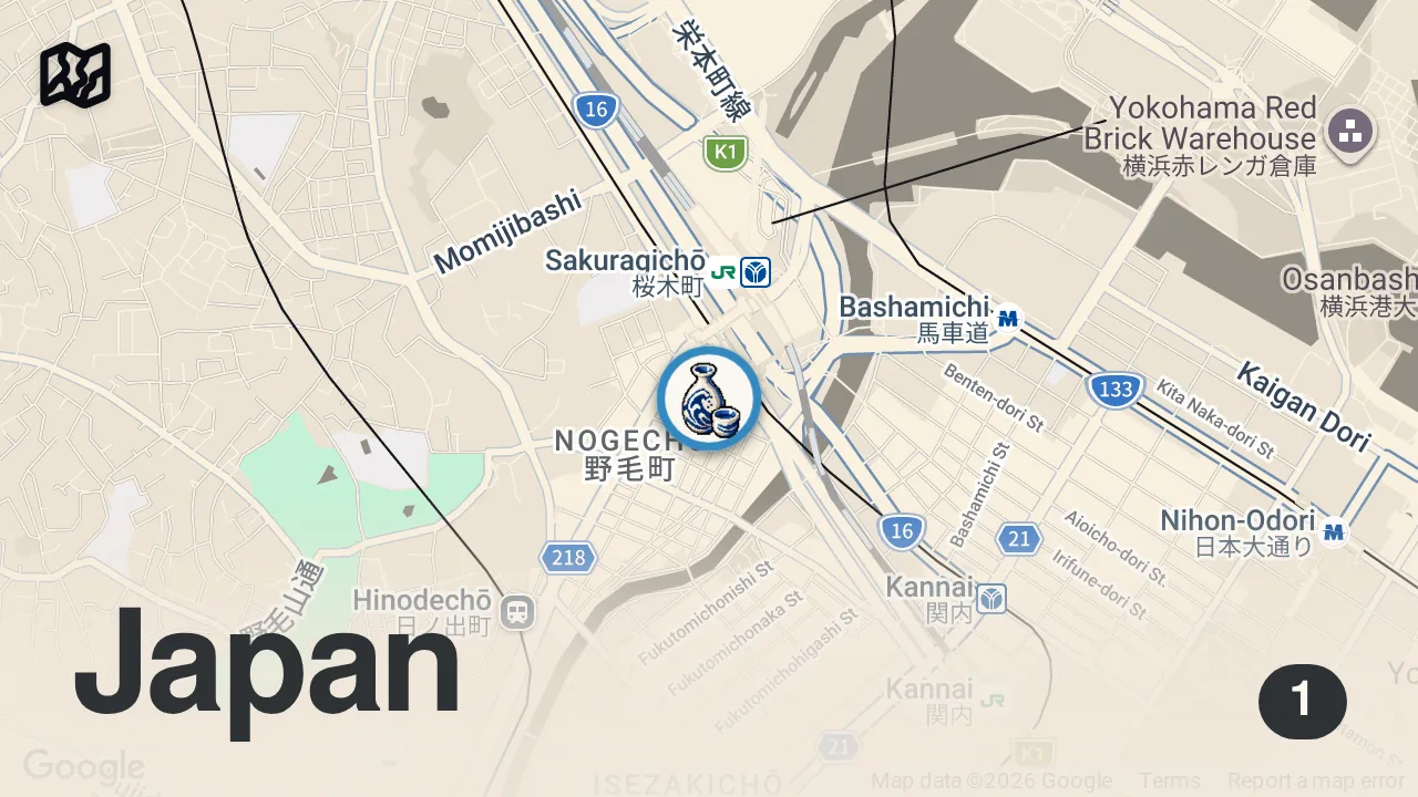 Map of 1 spot from 【100日鍋生活15 4日目3軒目 計31軒】Onder/横浜 野毛/鴨しゃぶ