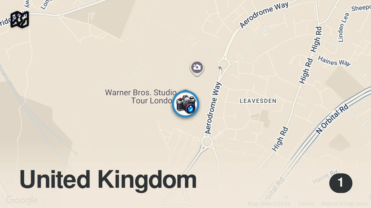 Map of 1 spot from HARRY POTTER STUDIOS Londres: cómo llegar y qué ver
