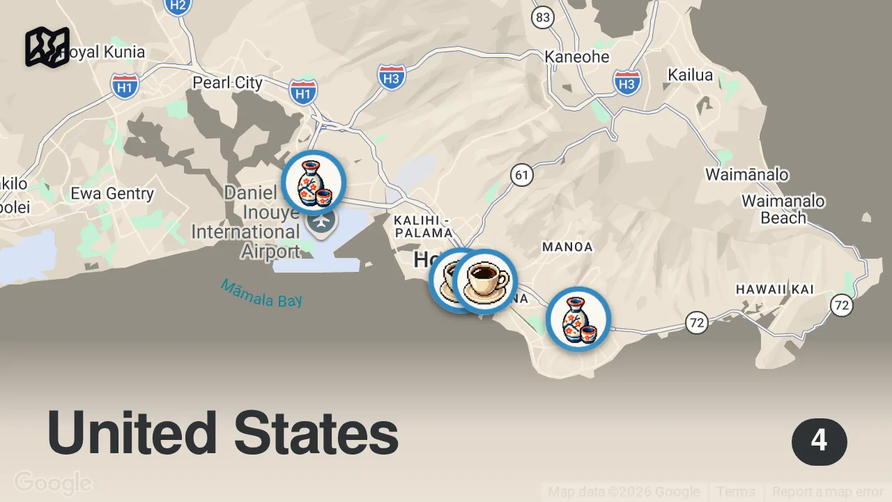 Map of 4 spots from Eating at Hawaii’s VIRAL Food Spots [Honolulu, Hawaii] | Are They Worth It?