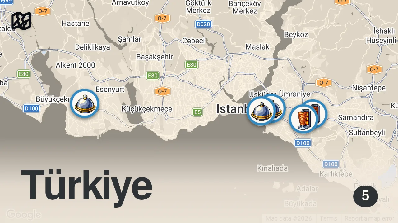 Map of 5 spots from Bir Günde 5 Adana Kebapçısı! Anadolu Yakası Lezzet Turu