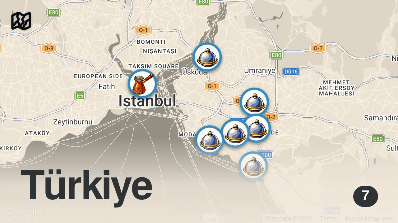Map of 7 spots from İSTANBUL'UN EN İYİ KEBAPLARI (Anadolu yakasından 7 farklı kebapçı) - Ayaküstü Lezzetler