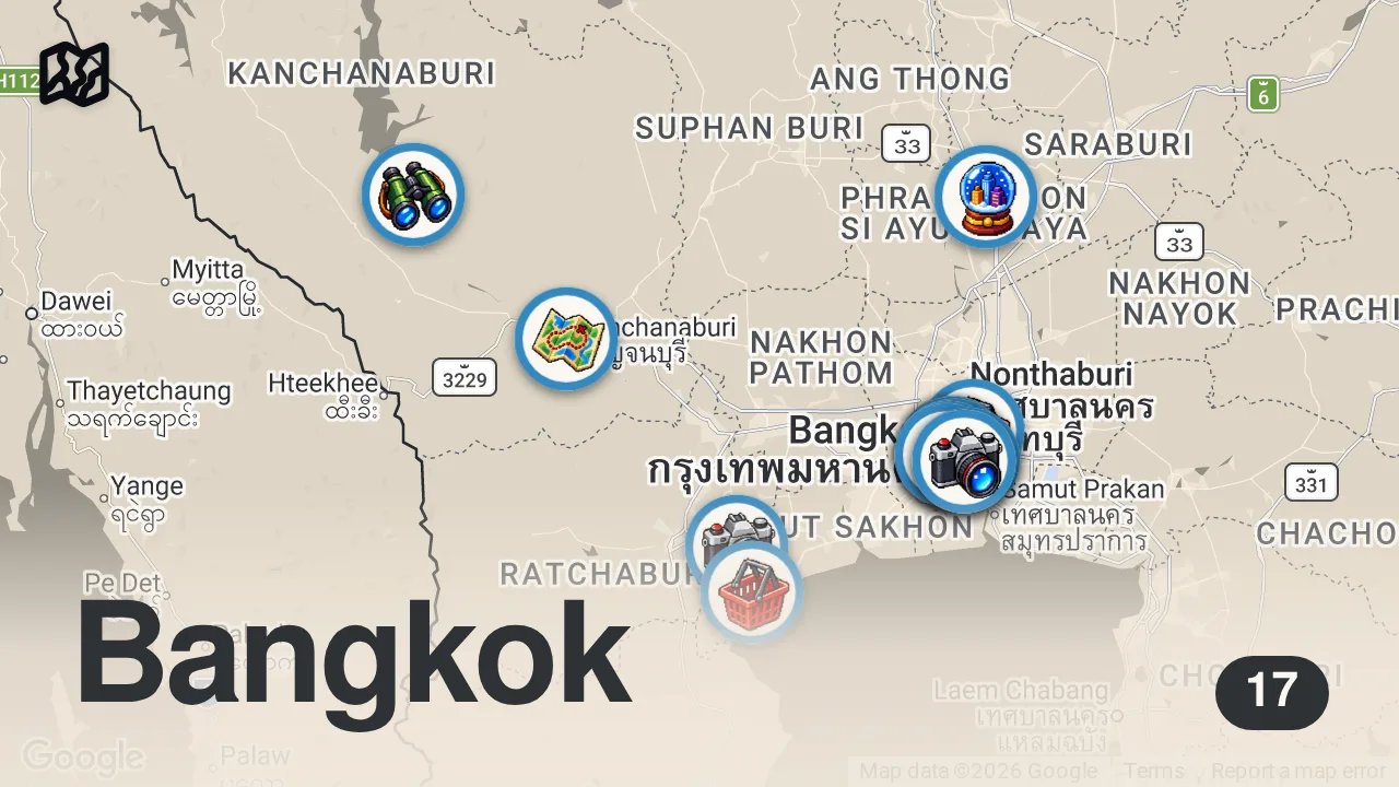 Map of 17 spots from BANGKOK, THAILAND | 10 BEST Things To Do In & Around Bangkok (+ Travel Tips!)