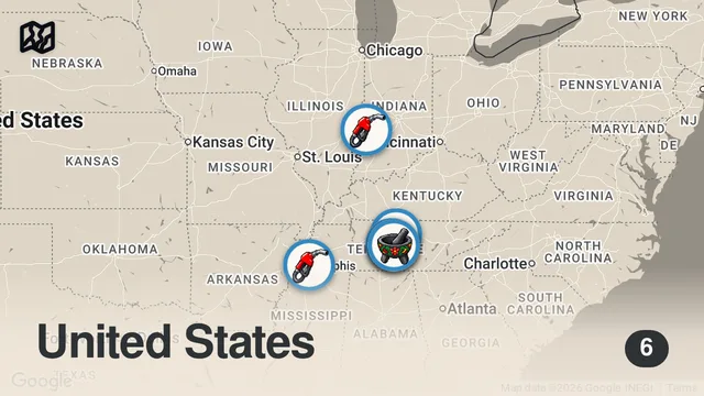 Map of Eating at GAS Stations For 24 Hours... (Nashville)