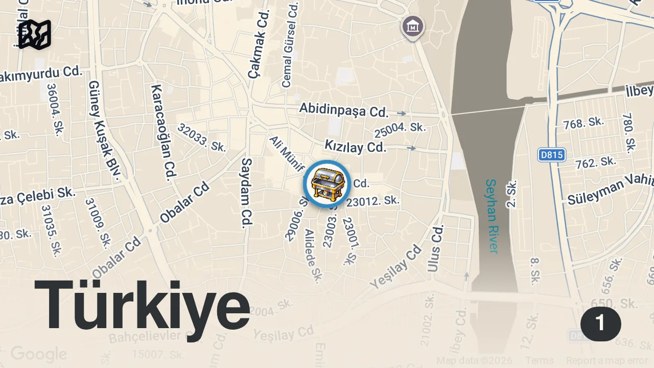 Map of 1 spot from ESNAF KAHVALTISI OLMUŞ 170 LİRA | ŞENLER ŞARKÜTERİ ADANA