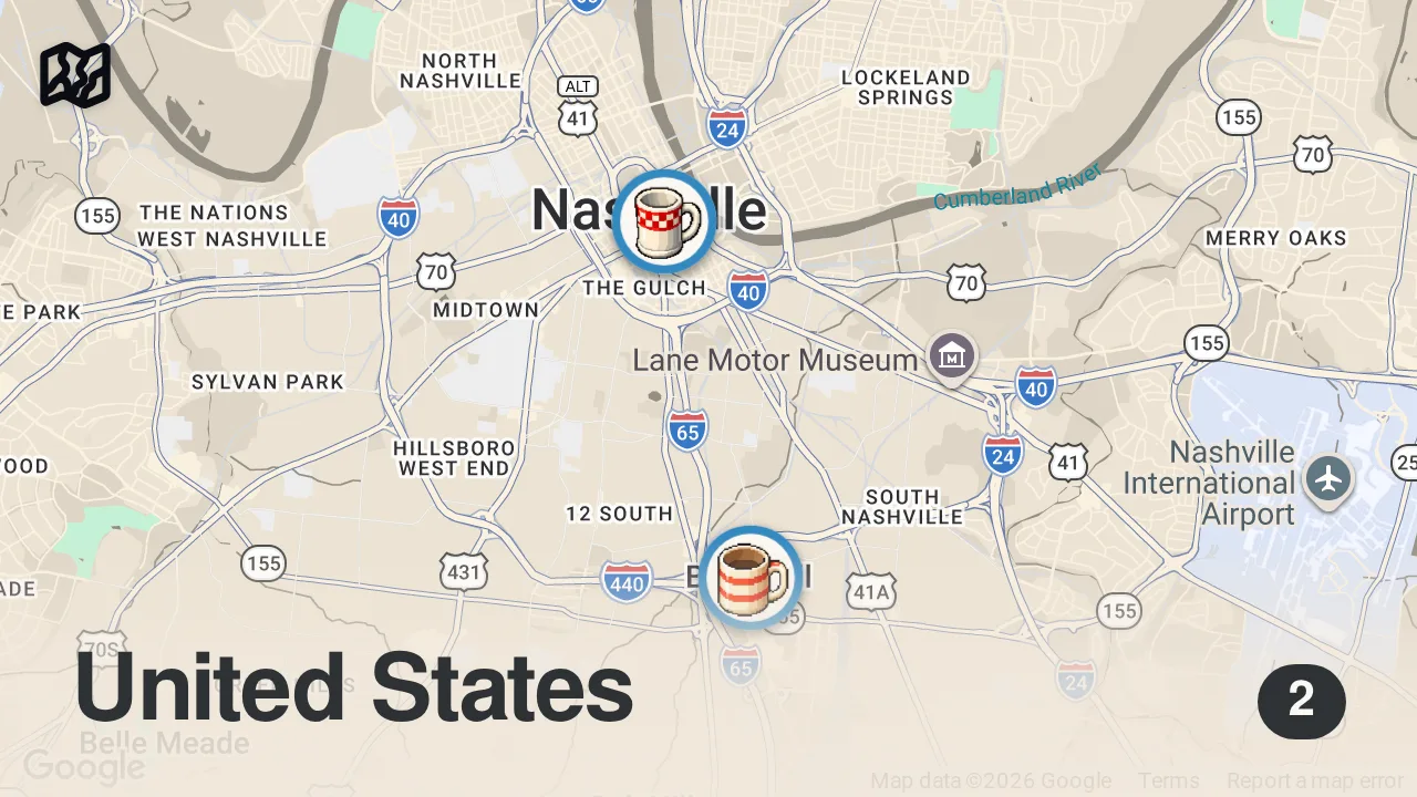 Map of 2 spots from Eating at VIRAL TikTok Restaurants For 24 Hours...