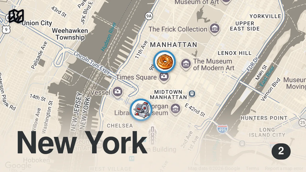 Map of 2 spots from BETTER THAN KATZ'S? Trying CARNEGIE DELI at BROAD NOSH!