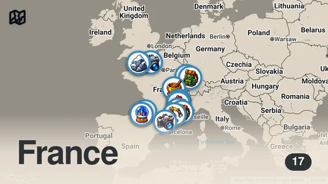 Map of 10 lieux pour faire le TOUR DU MONDE en restant en FRANCE !