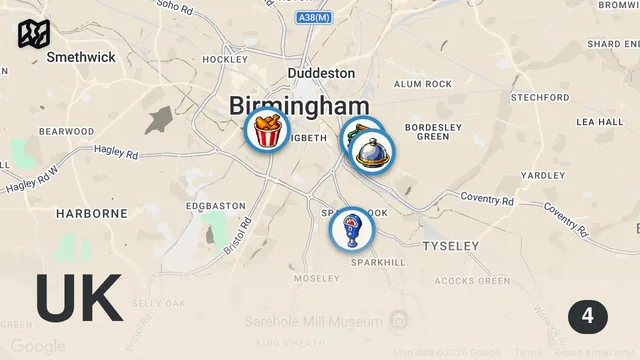 Map of THE FOOD IN BIRMINGHAM IS ACTUALLY INSANE