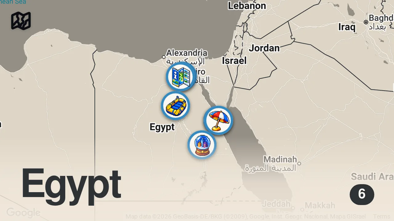 Map of 6 spots from Avoiding Touts, Bargaining Like A Local In Luxor, Egypt ๐ช๐ฌ (exhausting)