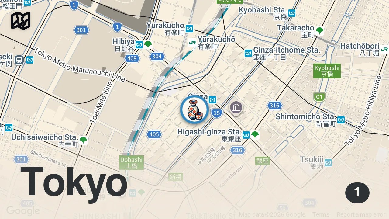 Map of 1 spot from Do It Yourself OKONOMIYAKI, YAKISOBA & the Famous MONJAYAKI in Tokyo Japan