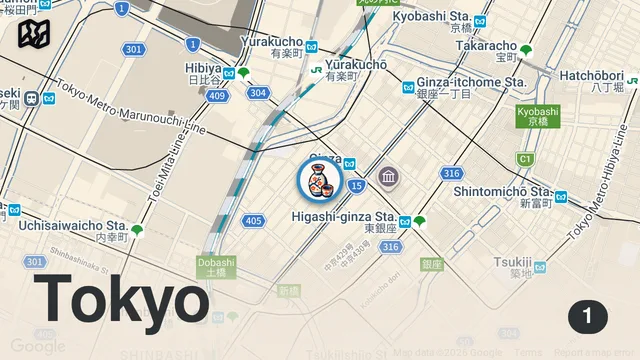Map of Do It Yourself OKONOMIYAKI, YAKISOBA & the Famous MONJAYAKI in Tokyo Japan
