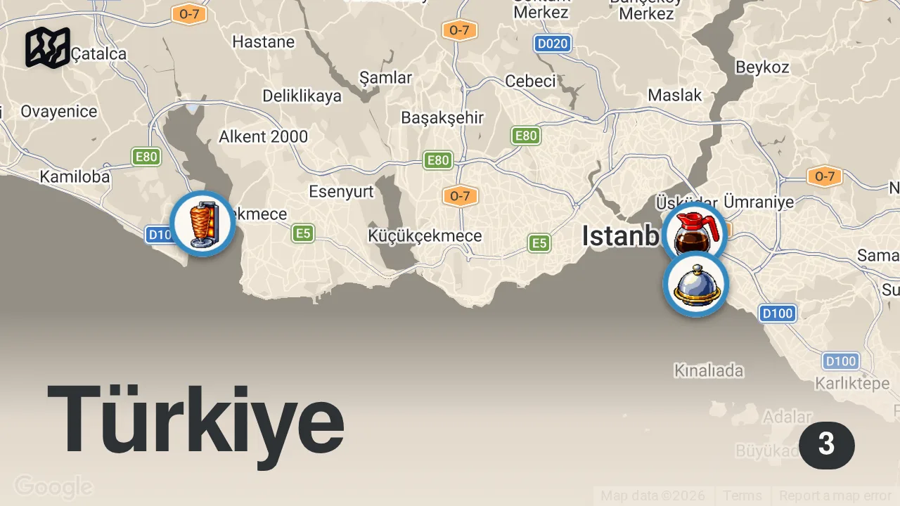 Map of 3 spots from İSTANBUL’UN EN İYİ KEBAPLARI | Anadolu Yakası’nda 3 Efsane Durak