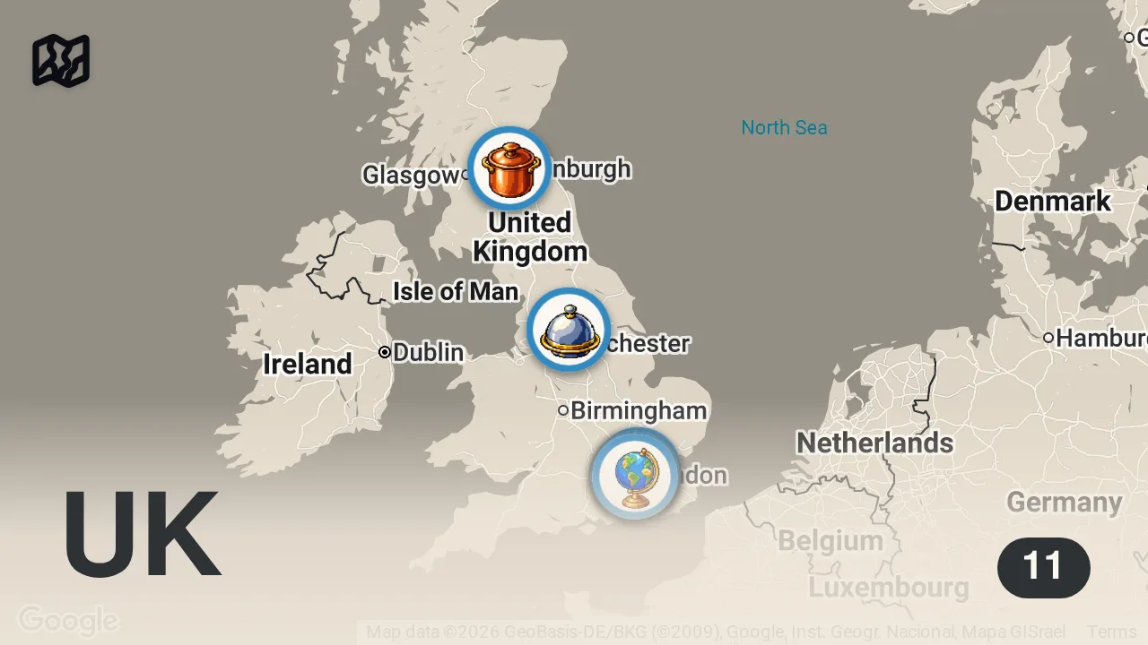 Map of 11 spots from American Eats Only British Street Food for 50 Hours