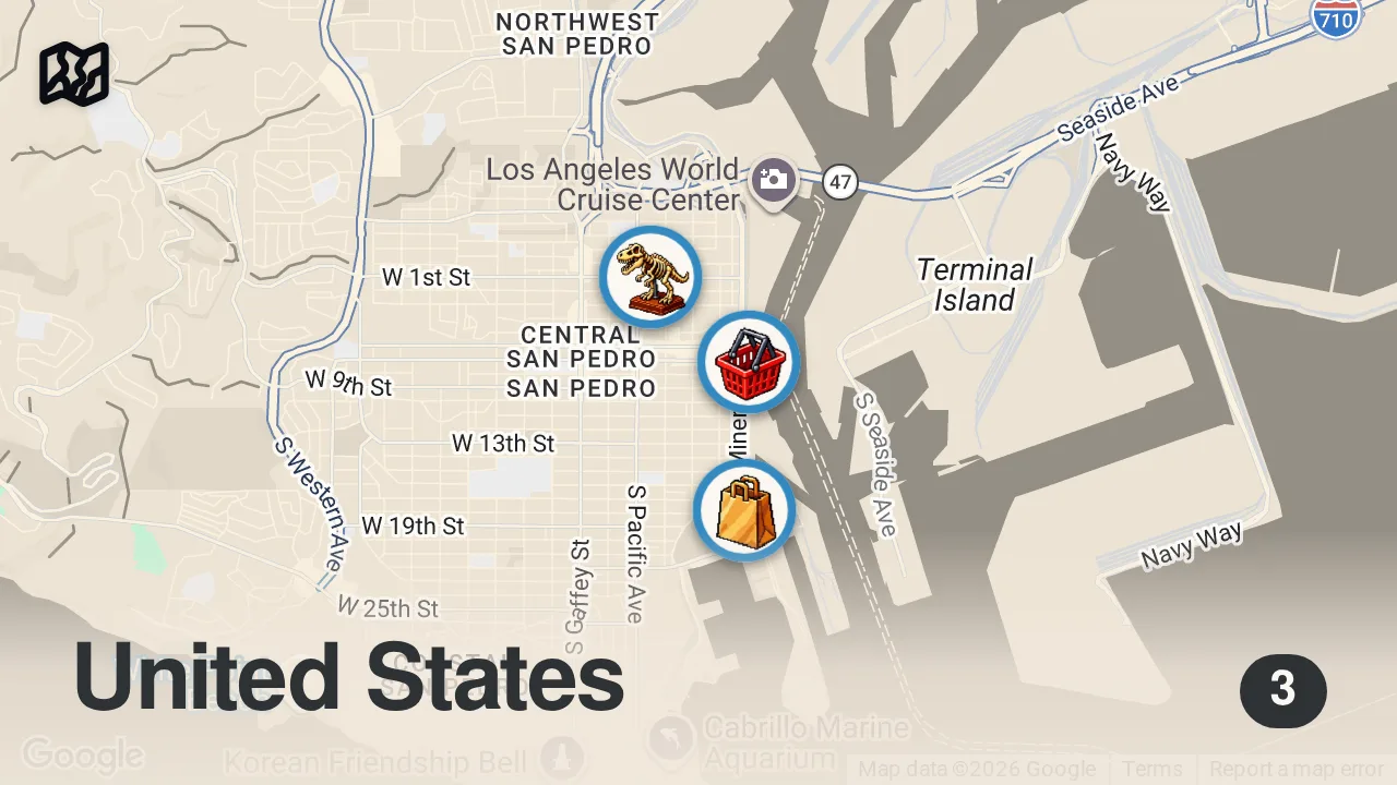 Map of 3 spots from Giant 11 Pound SEAFOOD MOUNTAIN!! 🦀 Shrimp Tray + King Crab in Los Angeles w/ Sonny!!