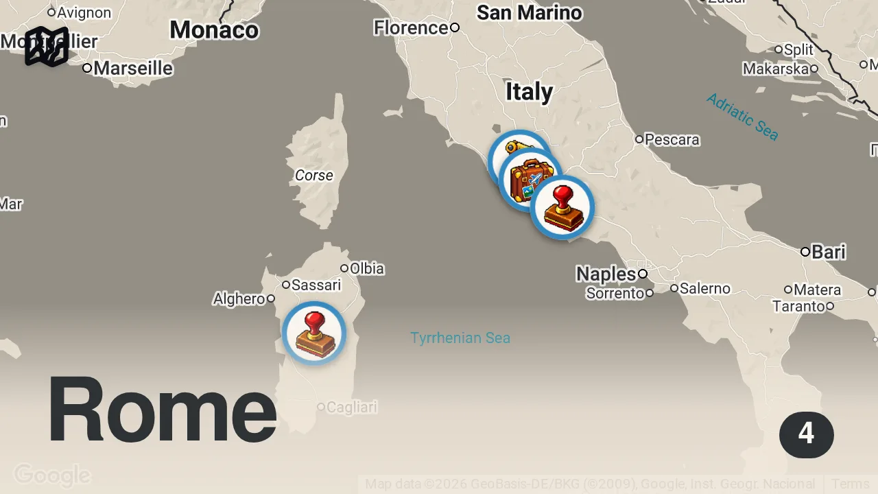 Map of 4 spots from How Real Pecorino Romano Cheese Is Made In Lazio, Italy | Regional Eats