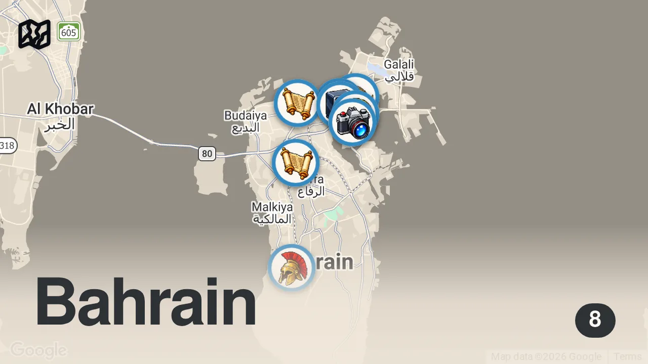 Map of 8 spots from 100 HOURS Inside The Smallest Country In The Middle East - Bahrain 🇧🇭