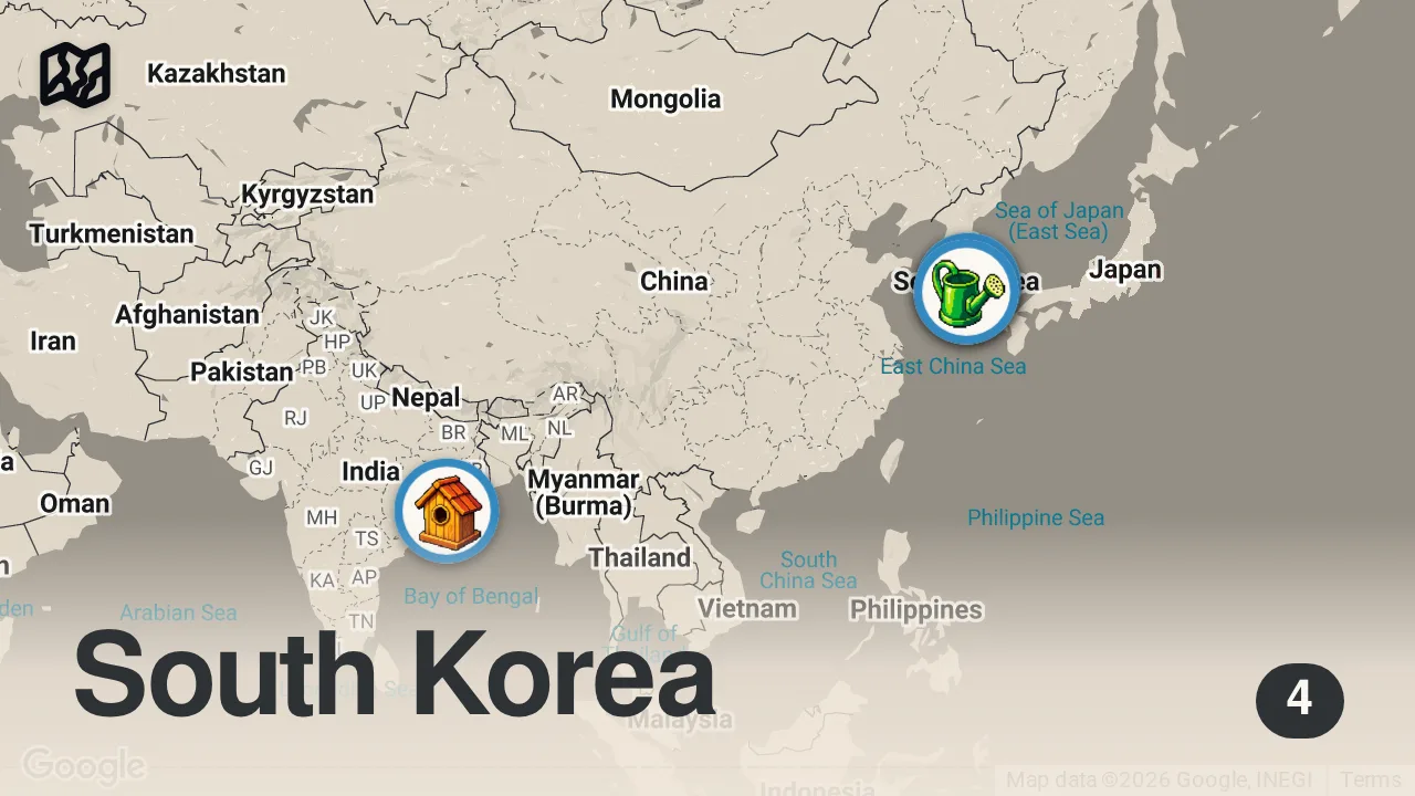 Map of 4 spots from Extreme Korean Food!! LAVA CHICKEN Cooked with a Blowtorch!!