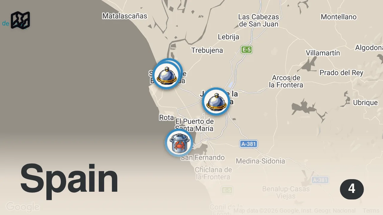 Map of 4 spots from İspanya’da Turistlerin Bilmediği Deniz Ürünleri Cenneti