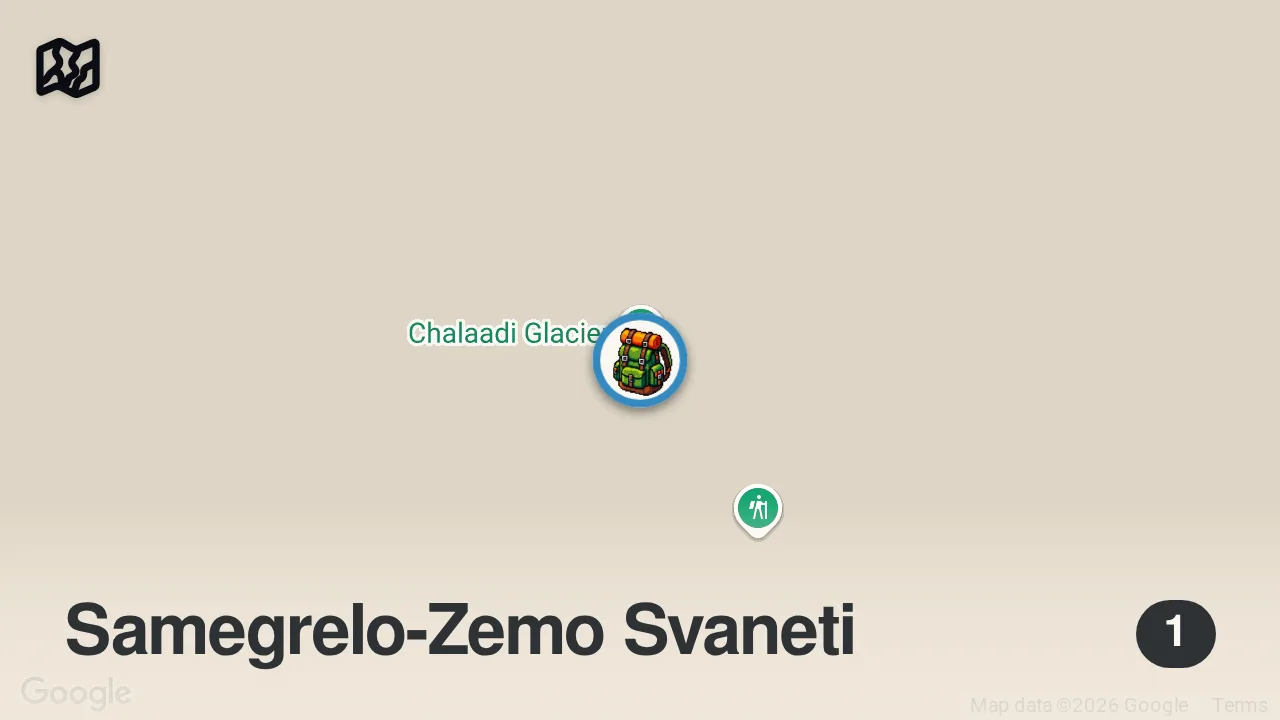 Map of 1 spot from Buzullara yürüdük | Chalaadi Buzulu – Svaneti, Mestia Gürcistan