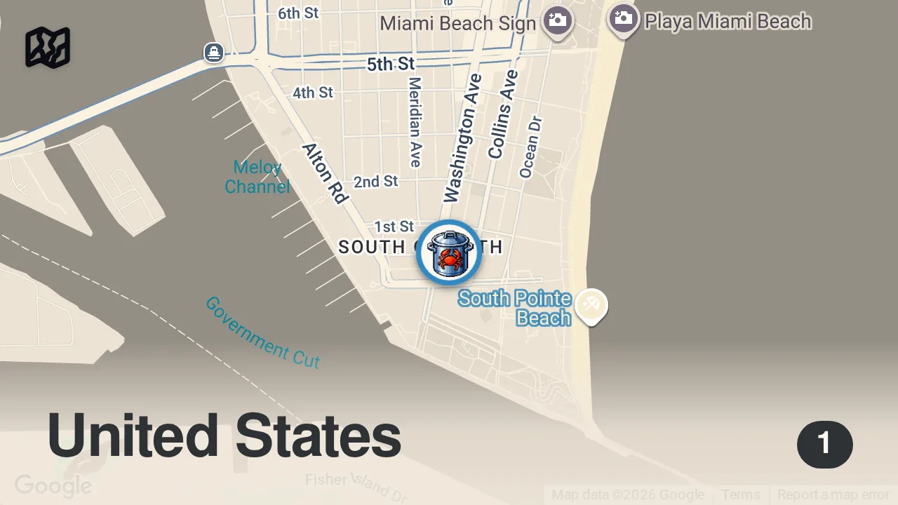 Map of 1 spot from Eating 20 Of The MOST POPULAR Dishes at MIAMI's Most Iconic Seafood Restaurant! ๐ฆ๐ฆ๐ฆ