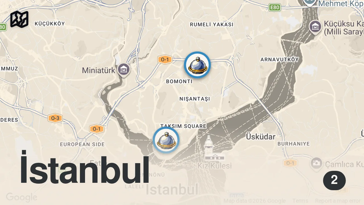 Map of 2 spots from Esnaf lokantasında köfte kuru pilav Reklam Hakkıoğlu ızgara