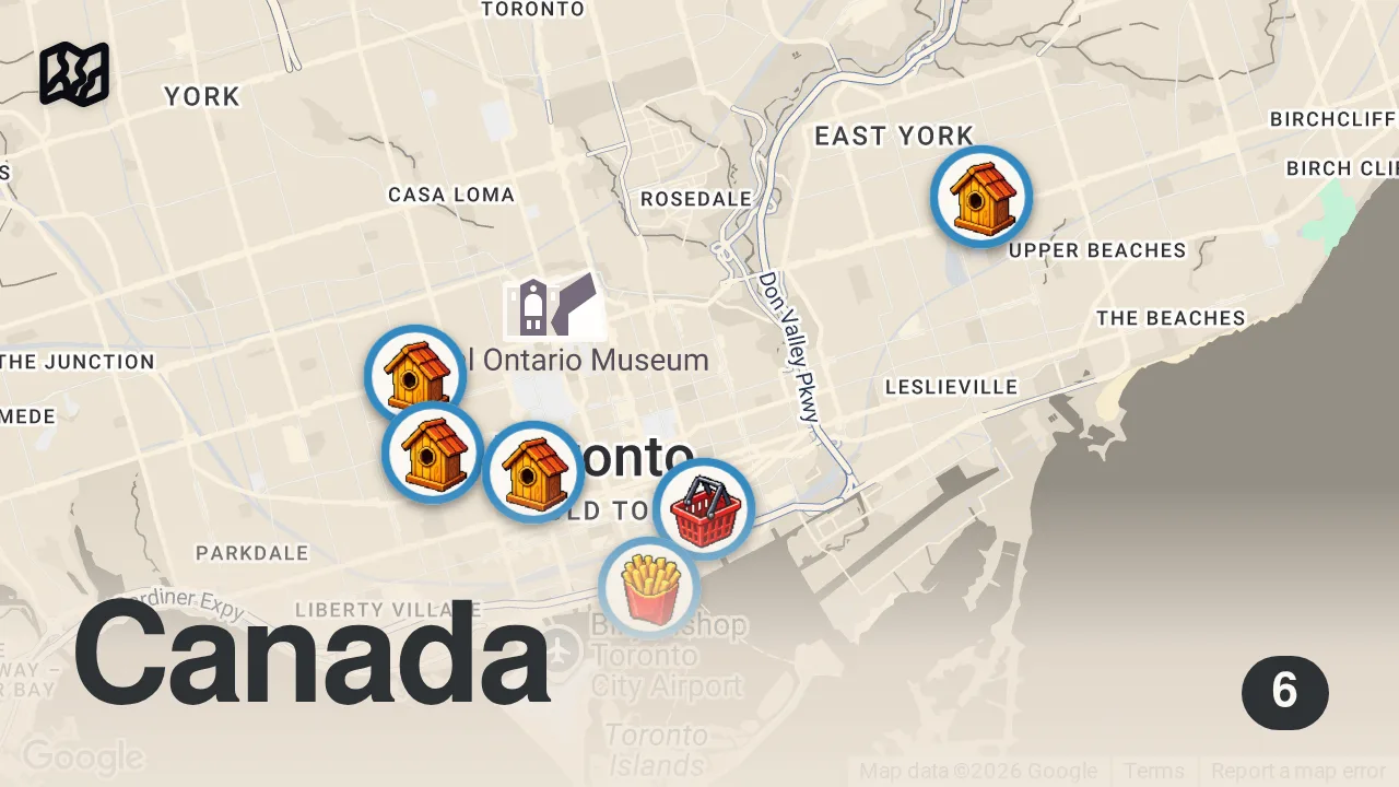 Map of 6 spots from Food in Toronto - Must Eats in Toronto