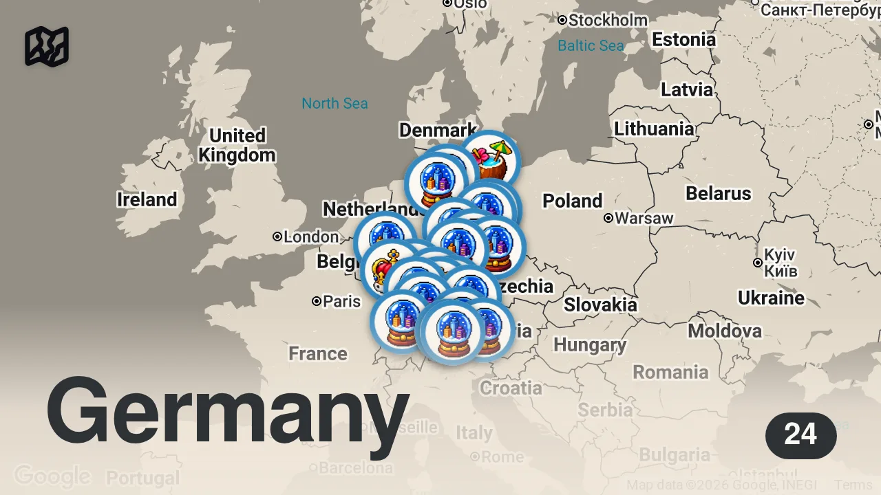 Map of 24 spots from 25 Best Places to Visit in GERMANY | TRAVEL VIDEO 4K
