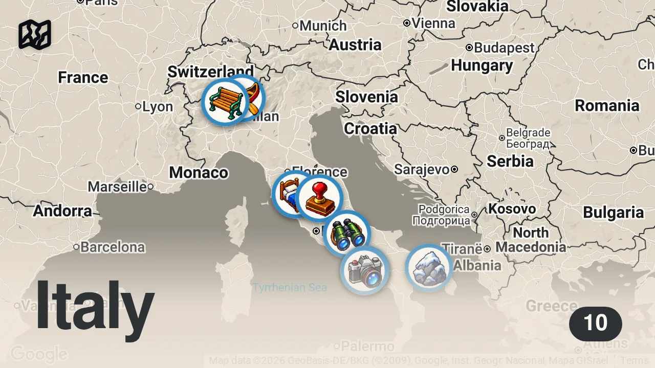 Map of 10 spots from Posti e Luoghi più Belli d'Italia | 4K Guida di Viaggio