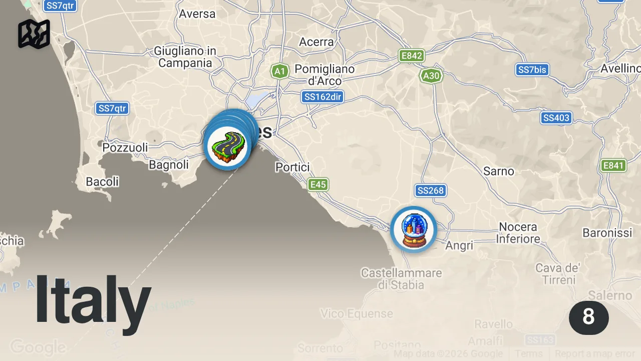 Map of 8 spots from ¿Vale la pena VISITAR NÁPOLES en un DÍA? La ciudad más caótica de Italia 🇮🇹