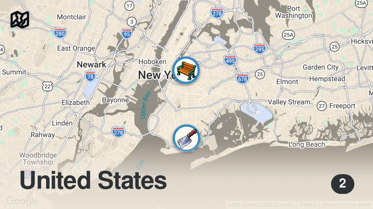 Map of 2 spots from Best Croissants in Brooklyn