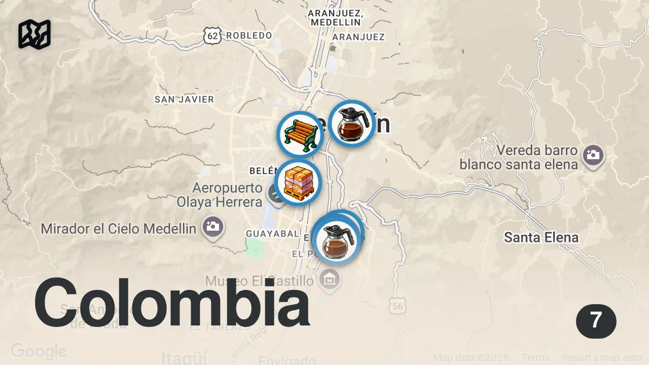 Map of 7 spots from Best Coffee Shops in Medellin Colombia Best cafes in Medellin Best Coffee Shops in the World