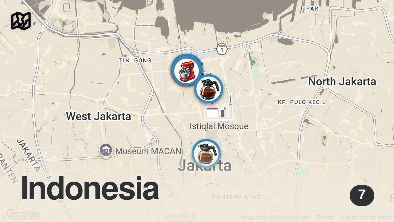 Map of 7 spots from 7 Indonesian street food in GLODOK, Jakarta's CHINATOWN