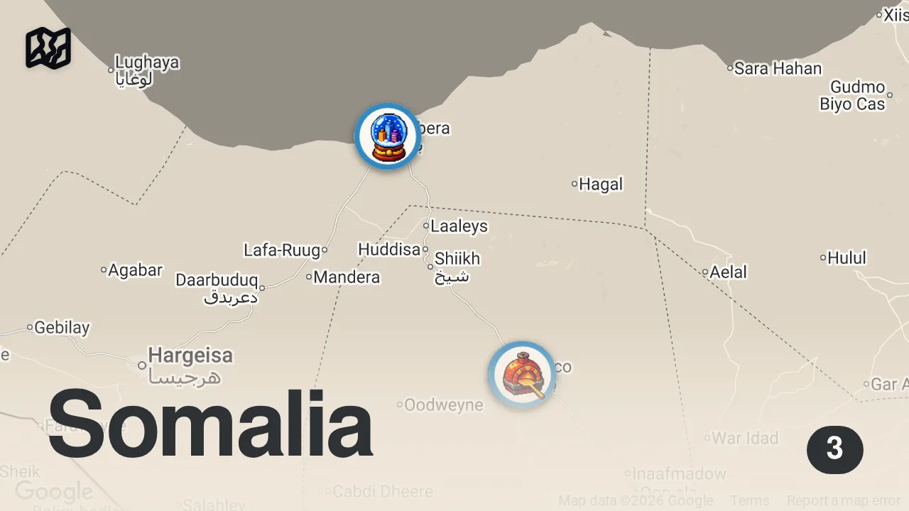 Map of 3 spots from Getting Kicked Out Of The Country That Doesn't Exist On African Maps (final video)